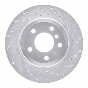 BMW X6 Brake Rotor (1) - Rear Right - R1 Concepts - Drilled & Slotted - Silver - `07-`19